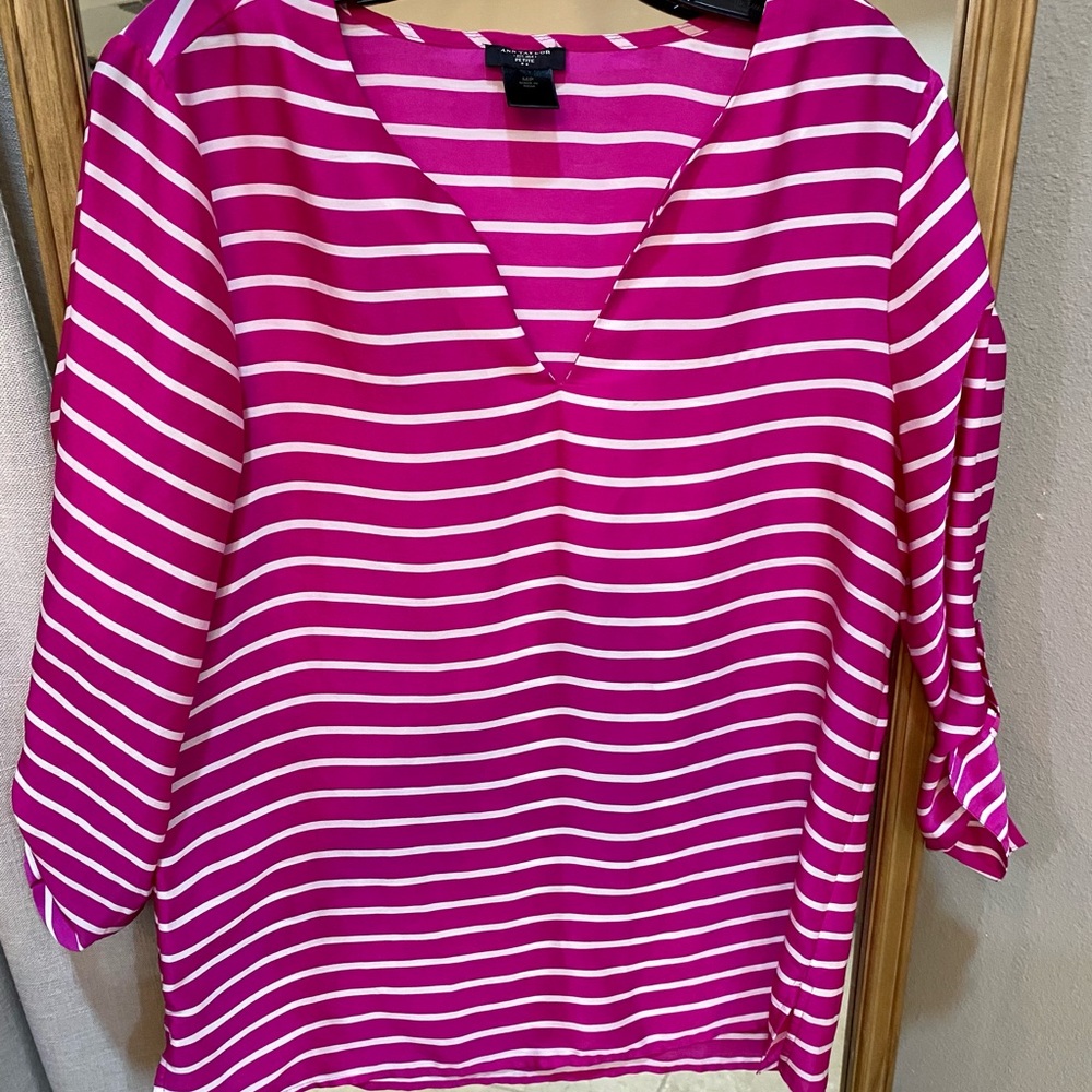 Ann Taylor striped top pink petite